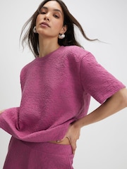 River Island Pink Floral Textured Boxy T-Shirt - Image 2 of 4