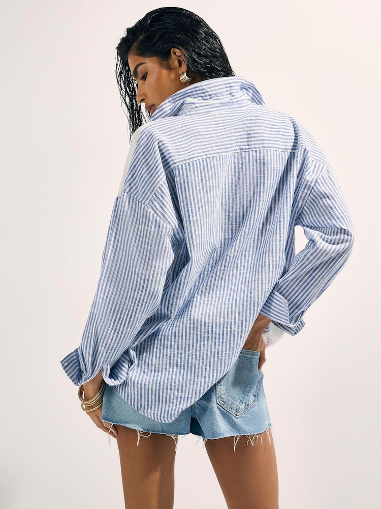 River Island White Embroiderd Stripe Patchwork Shirt - Image 2 of 4