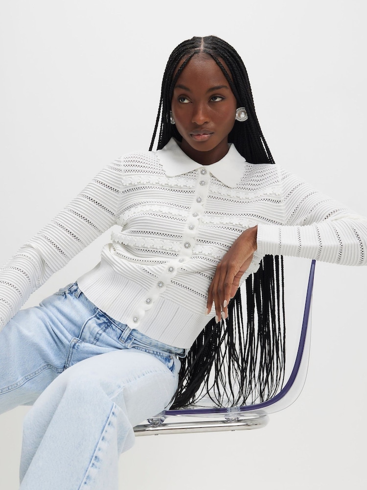 River Island White Embellished Button Daisy Cardigan - Image 1 of 4