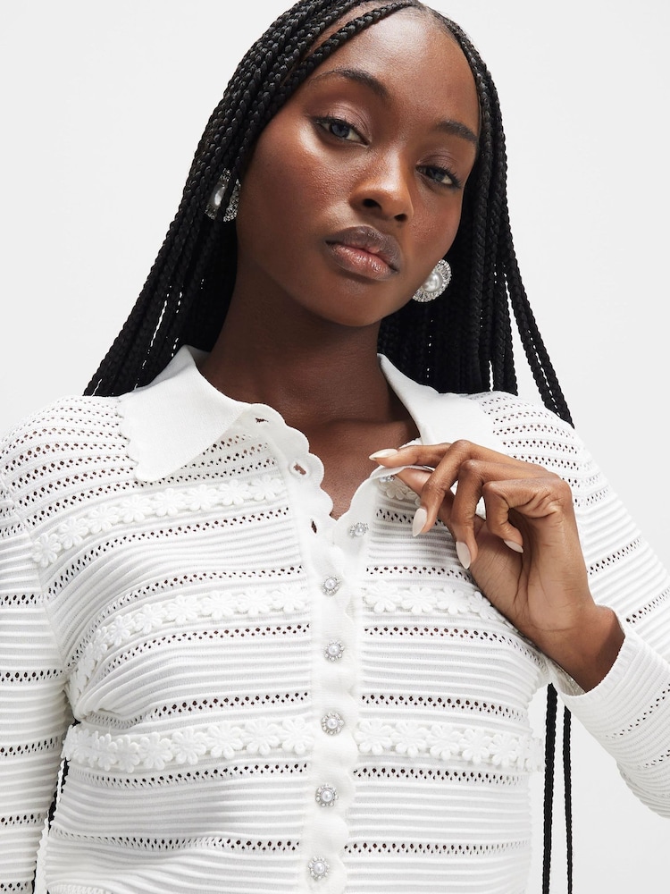 River Island White Embellished Button Daisy Cardigan - Image 4 of 4