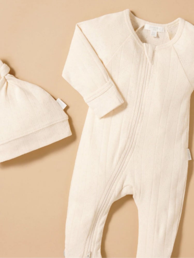 Purebaby Pointelle Sleepsuit & Hat Pack - Image 1 of 1 Purebaby Pointelle Sleepsuit & Hat Pack - Image 1 of 1