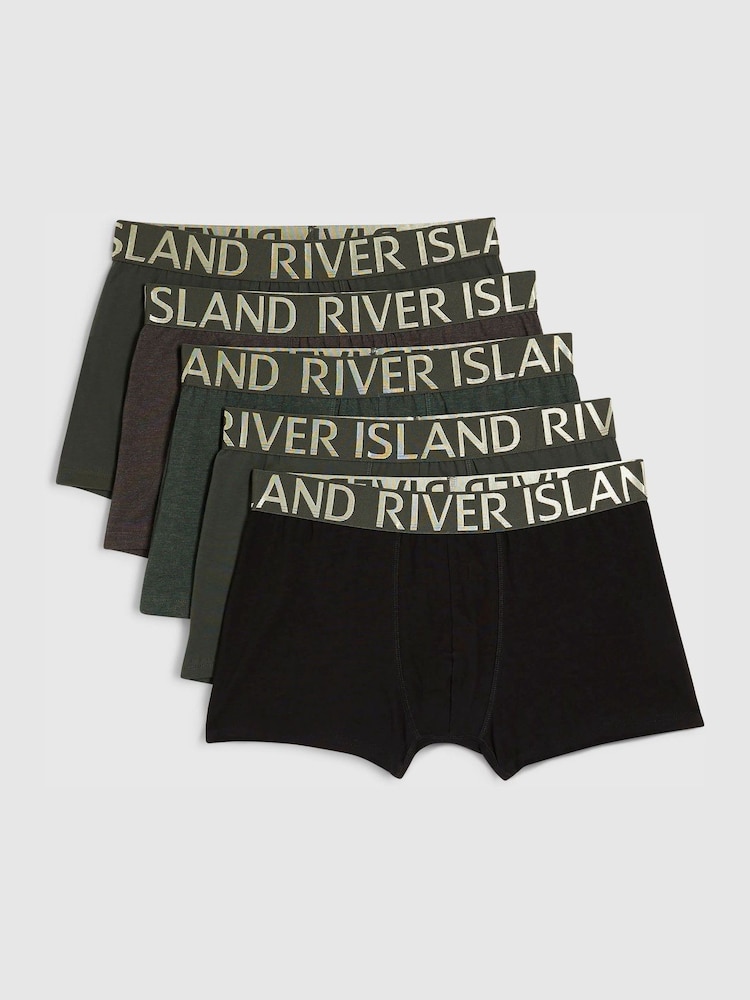 River Island Green Metallic Waistband Trunks 5 Pack - Image 1 of 1