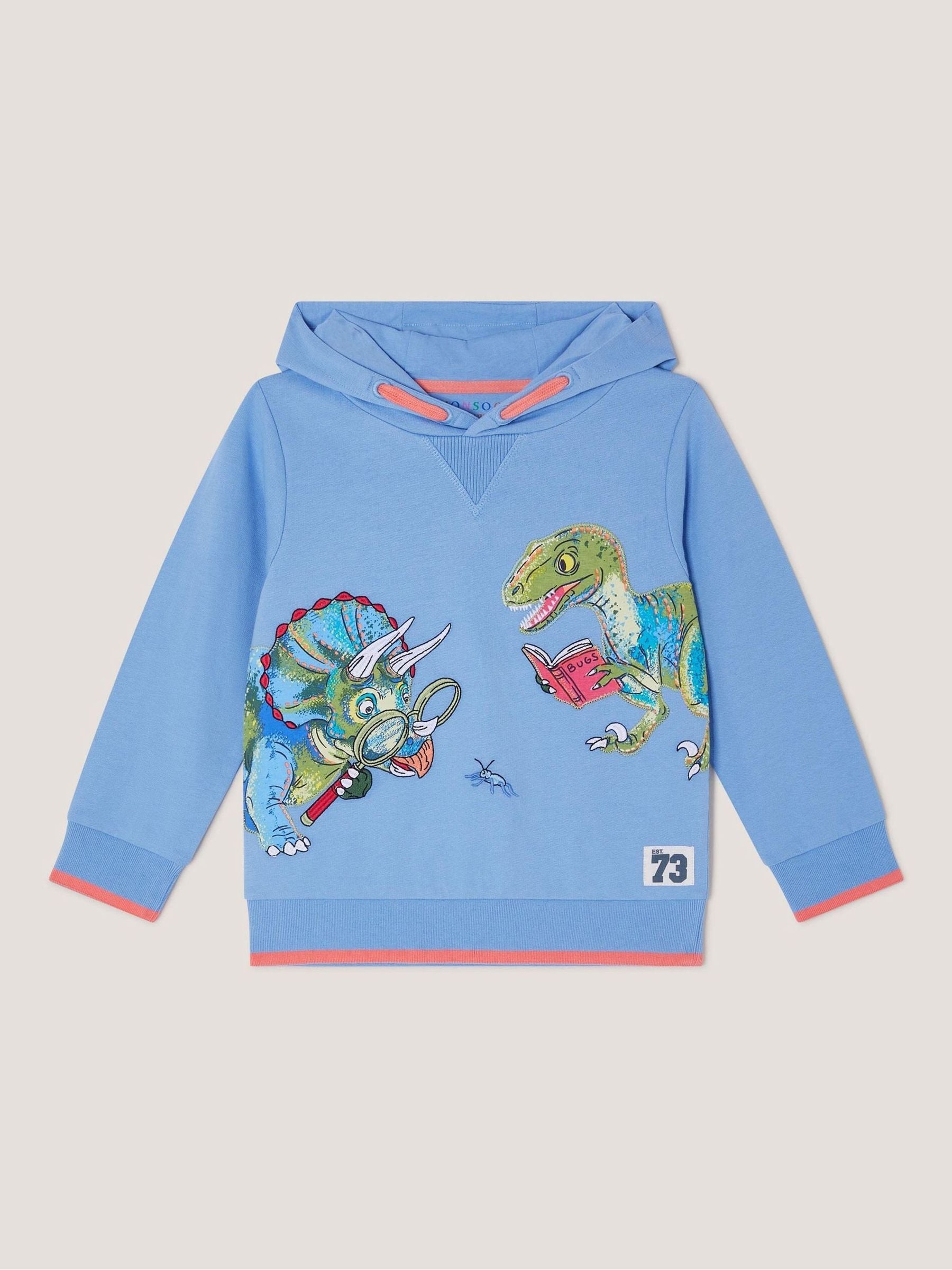 Buy Monsoon Blue Reading Dinosaur Hoodie from Next USA