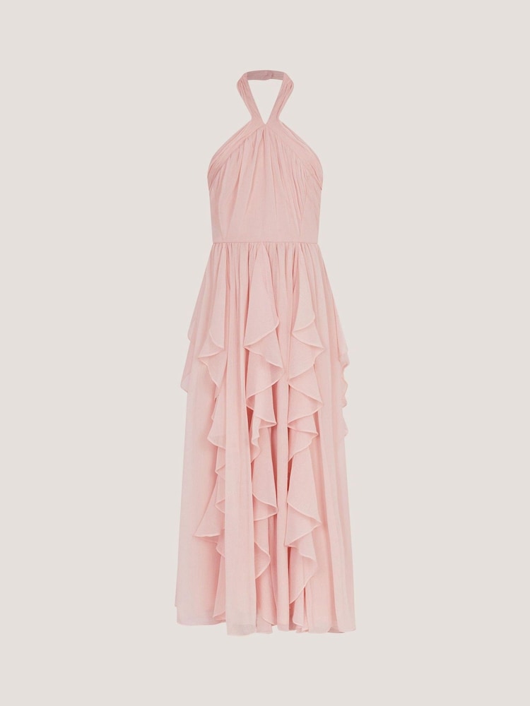 Monsoon Pink Arizona Halter Ruffle Prom Dress - Image 1 of 2
