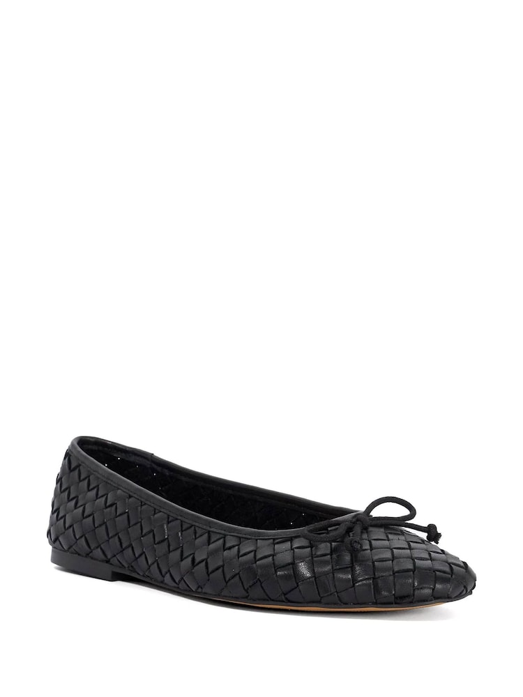Dune London Black Wide Fit Leather Heat Woven Ballerina Shoes - Image 2 of 6