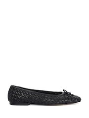 Dune London Black Wide Fit Leather Heat Woven Ballerina Shoes - Image 4 of 6