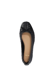 Dune London Black Wide Fit Leather Heat Woven Ballerina Shoes - Image 5 of 6