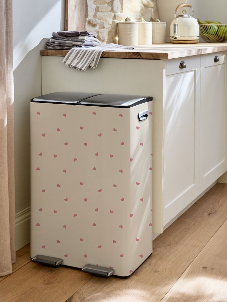 Pink Heart Print 60l 3 Compartment Soft Close Pedal Bin - Image 1 of 3