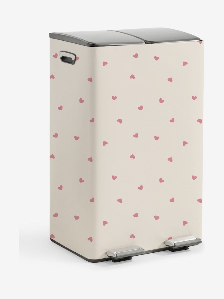 Pink Heart Print 60l 3 Compartment Soft Close Pedal Bin - Image 3 of 3