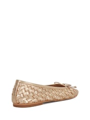 Dune London Gold Wide Fit Leather Heat Woven Ballerina Shoes - Image 3 of 6