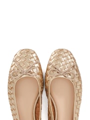 Dune London Gold Wide Fit Leather Heat Woven Ballerina Shoes - Image 6 of 6