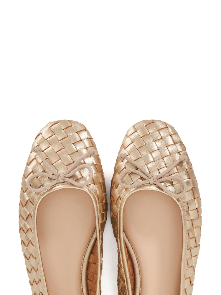 Dune London Gold Wide Fit Leather Heat Woven Ballerina Shoes - Image 6 of 6
