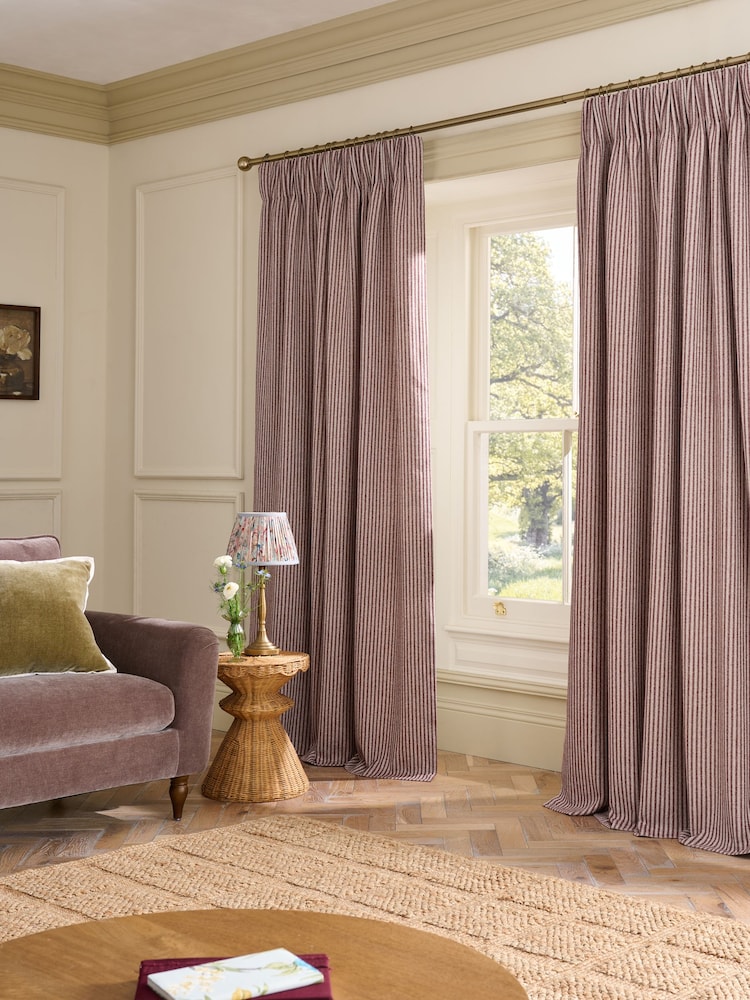 Burgundy Red Brushed Stripe Lined Curtains - Image 2 of 5