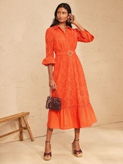 Love & Roses Satsuma Broderie Belt Shirt Midi Dress - Image 1 of 4