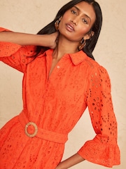 Love & Roses Satsuma Broderie Belt Shirt Midi Dress - Image 2 of 4