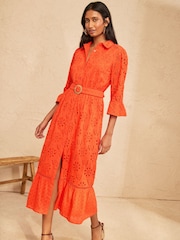 Love & Roses Satsuma Broderie Belt Shirt Midi Dress - Image 3 of 4