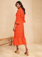 Love & Roses Satsuma Broderie Belt Shirt Midi Dress - Image 4 of 4