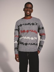 Lipsy Grey Matching Family Script Christmas Jumper - Image 1 of 5