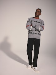 Lipsy Grey Matching Family Script Christmas Jumper - Image 2 of 5