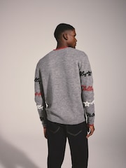 Lipsy Grey Matching Family Script Christmas Jumper - Image 3 of 5
