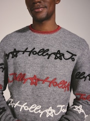 Lipsy Grey Matching Family Script Christmas Jumper - Image 4 of 5
