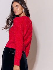 Lipsy Red Sequin Argyle Detail Cardigan - Image 6 of 6