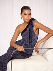 Lipsy Lurex Rib Detail Velvet Bow One Shoulder Knit Maxi Dress - Bild 2 von 6