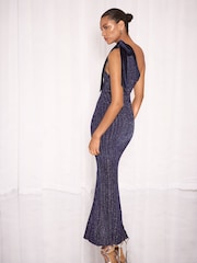 Lipsy Lurex Rib Detail Velvet Bow One Shoulder Knit Maxi Dress - Bild 5 von 6