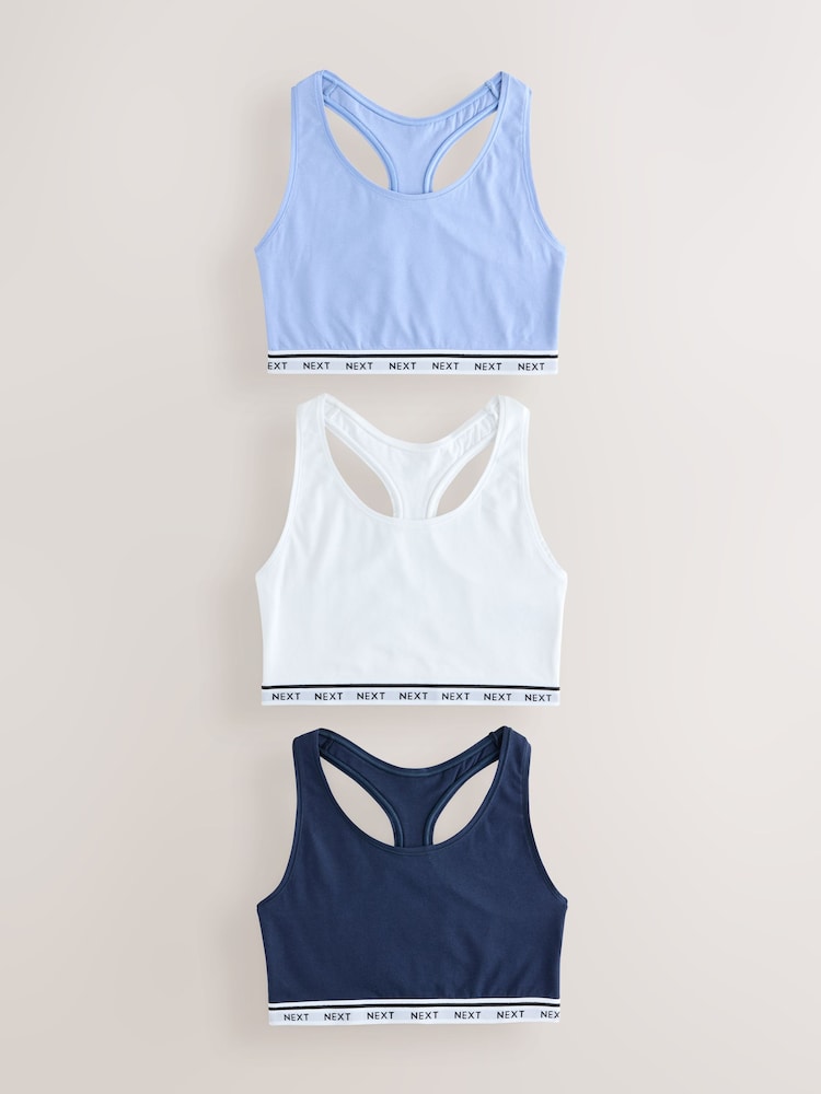 Blue/Navy/White 3 Pack Cotton Rich Ultimate Comfort Crop Tops - Image 1 of 8 Blue/Navy/White 3 Pack Cotton Rich Ultimate Comfort Crop Tops - Image 1 of 8