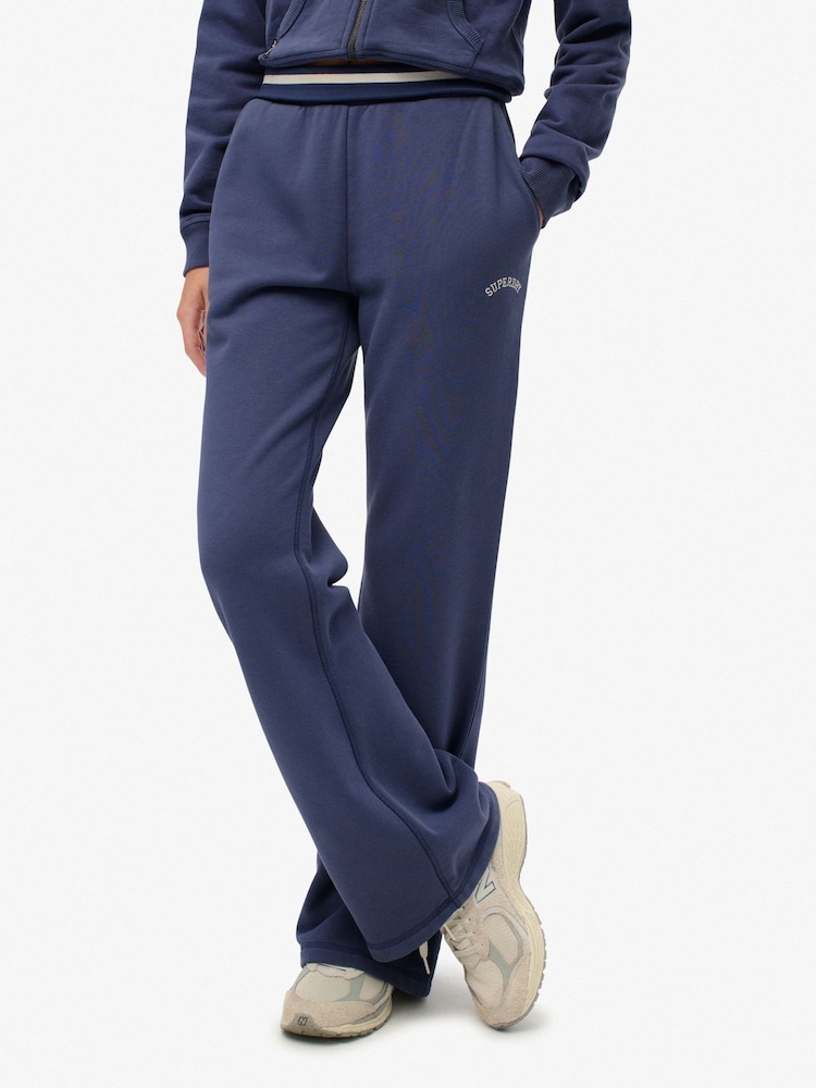 Superdry Blue Athletic Essentials Logo Low Rise Flare Joggers - Image 1 of 8