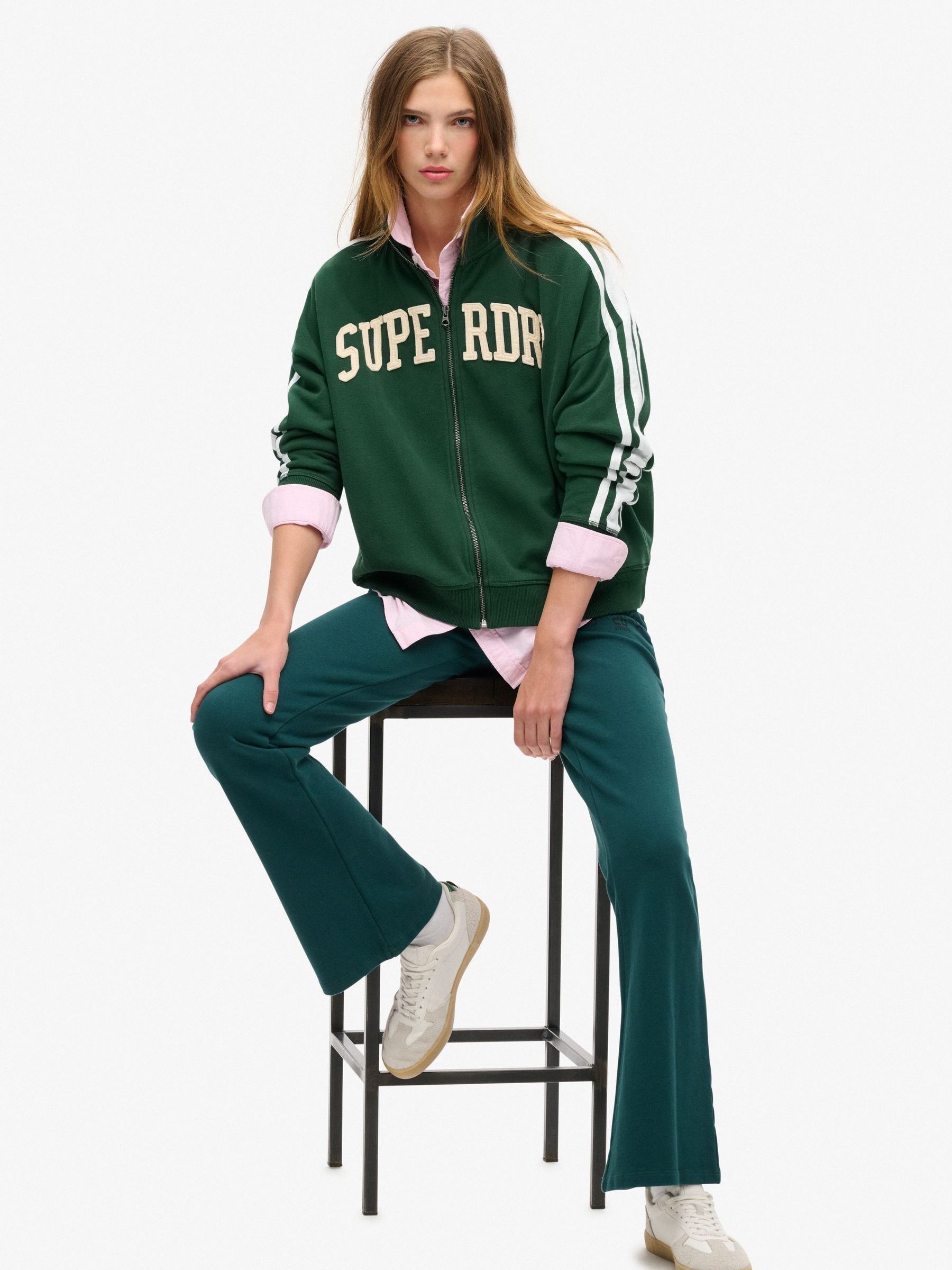 Superdry Athletic Zip Up Sweat, Green, Size 16, Women - Image 3
