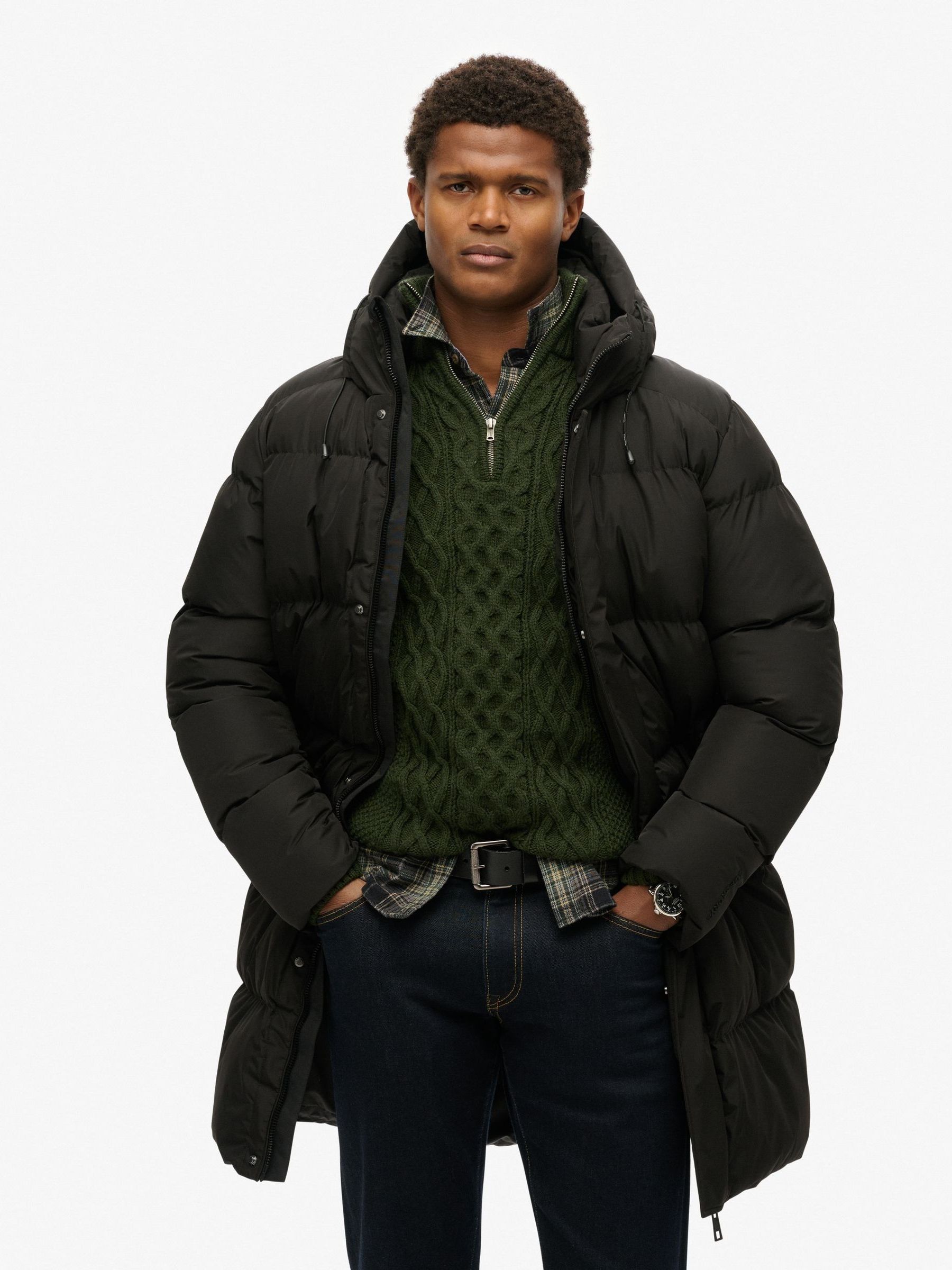 Superdry Mens Longline Water-Resistant Hooded Padded Coat, Black, Size 2Xl, Men - Image 4
