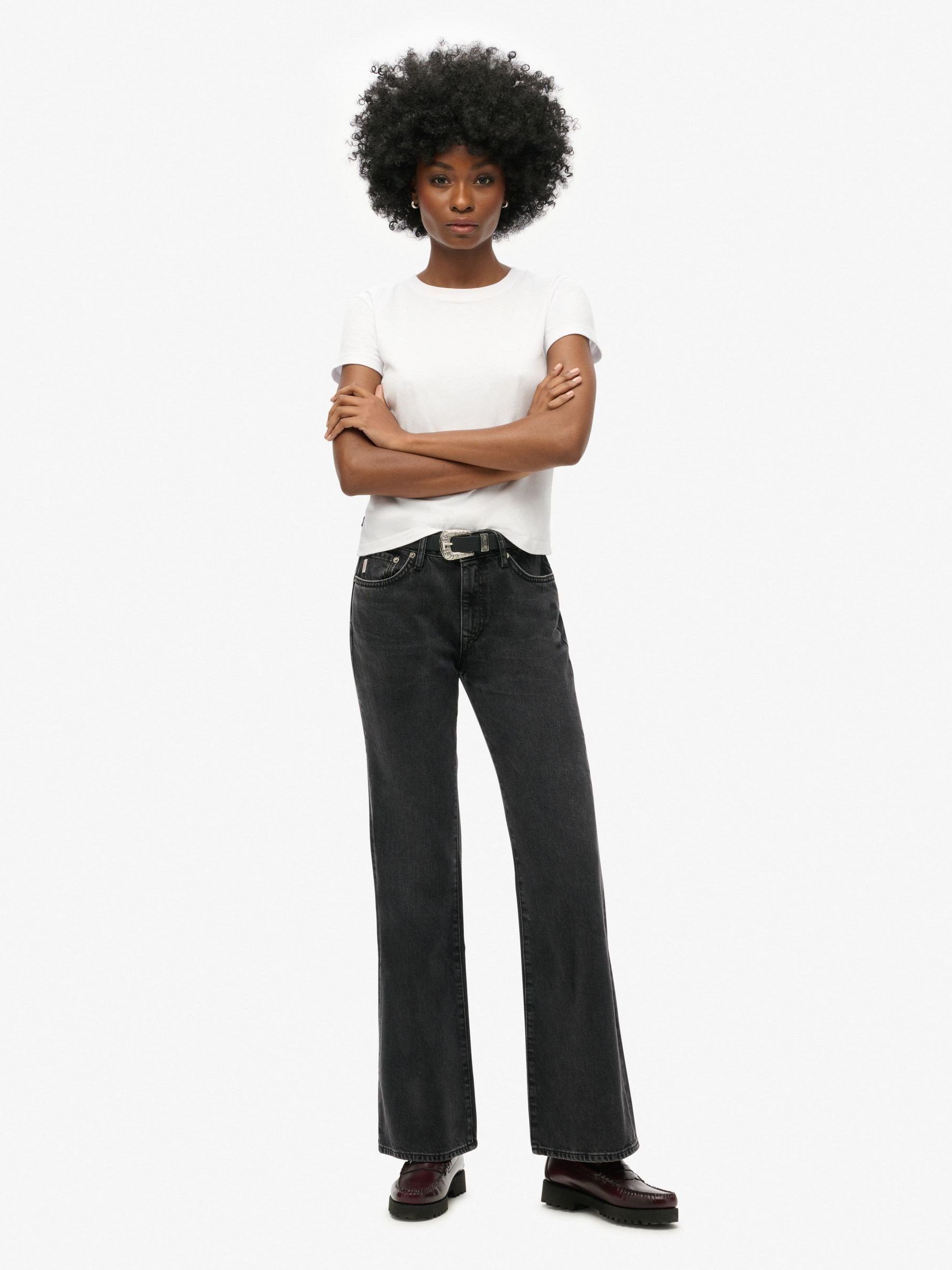 Superdry Vintage Mid Rise Slim Flare Jeans - Black - Image 3