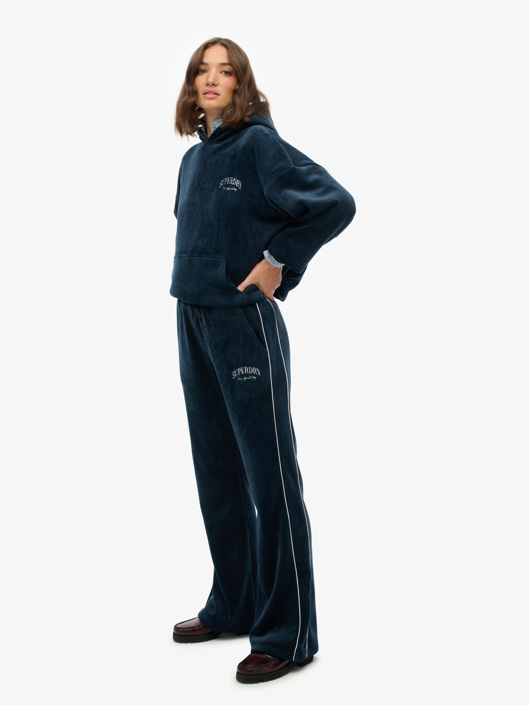 Superdry Women's Blue Country Club Velour Straight Joggers