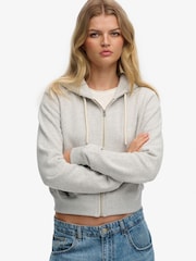 Superdry Grey Essential Logo Cropped Full Zip Hoodie - Image 2 of 6