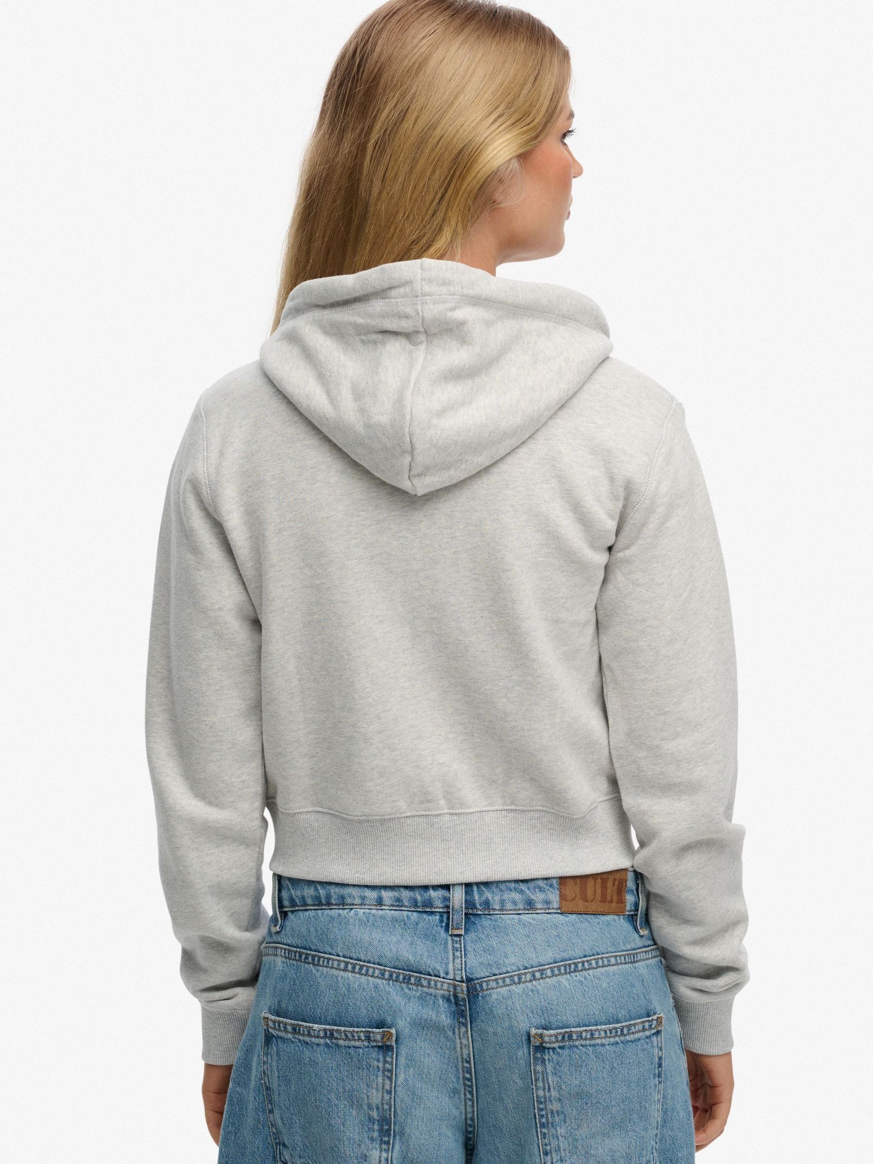 Buy Superdry Grey Essential Logo Cropped Full Zip Hoodie from Next