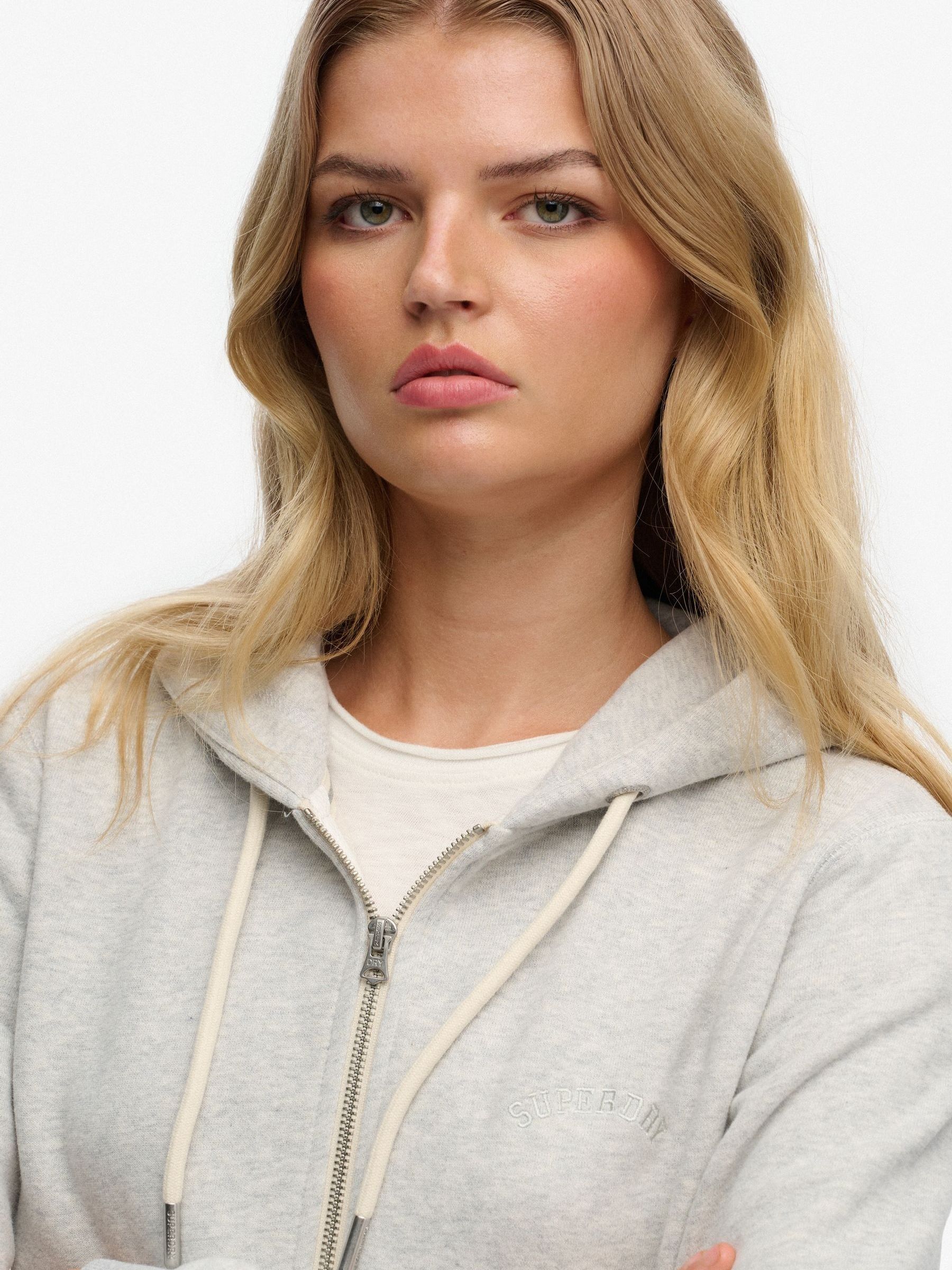 Buy Superdry Grey Essential Logo Cropped Full Zip Hoodie from Next