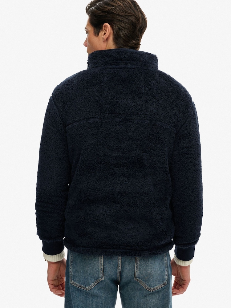Superdry Blue Fuji Popper Neck Fleece - Image 2 of 6 Superdry Blue Fuji Popper Neck Fleece - Image 2 of 6