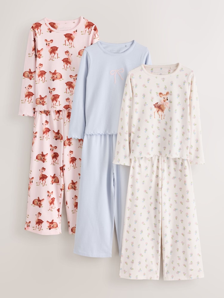 Blue/Pink Deer Wide Long Leg Pyjamas 3 Pack (3-16yrs) - Image 1 of 7