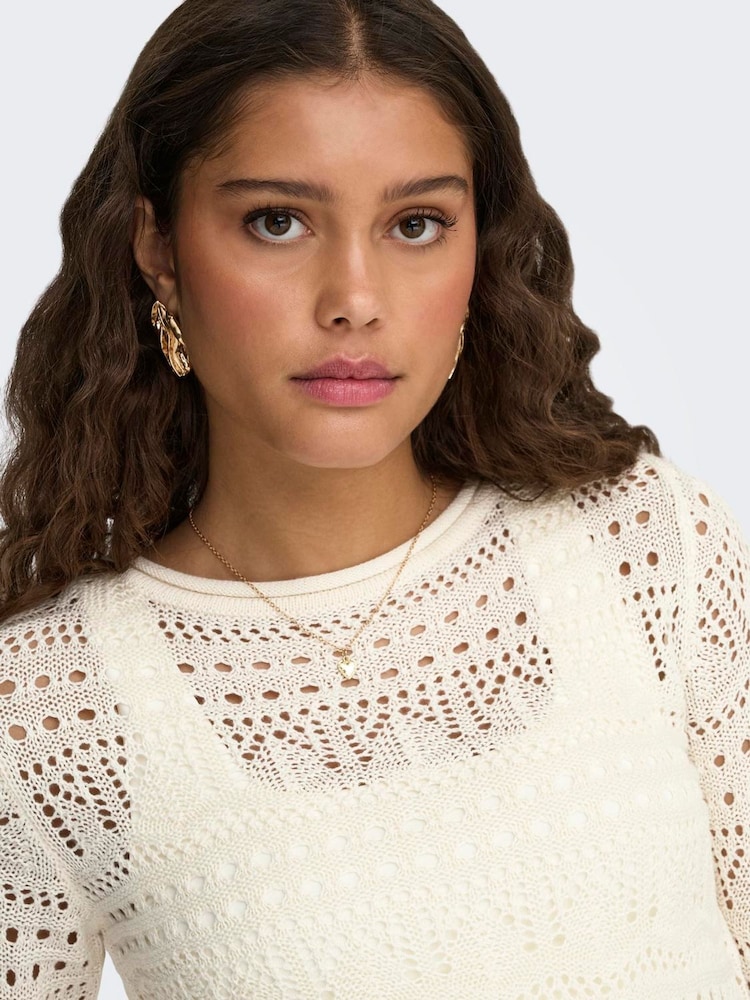 Weiß - JDY Kurzarm-Strickpullover mit Häkelspitze - Bild 2 von 6