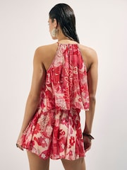 River Island Red Floral Printed Embellished Playsuit - Image 2 of 4