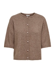 JDY Brown Short Sleeve Pearl Button Cardigan - Image 2 of 3