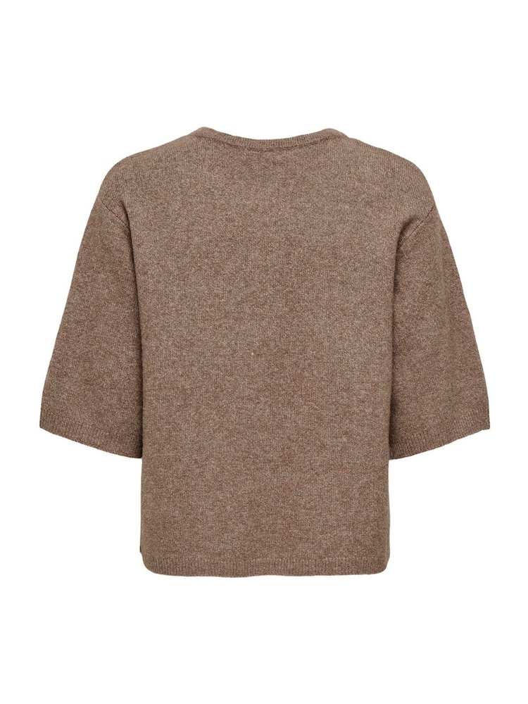 JDY Brown Short Sleeve Pearl Button Cardigan - Image 3 of 3