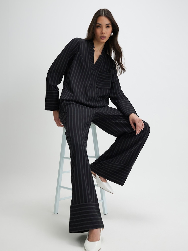 River Island Tie Waist Stripe Wide Leg Trousers - Image 1 of 4