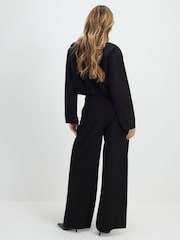 River Island Black High Waisted Belted Wide Leg Trousers - Image 4 of 4