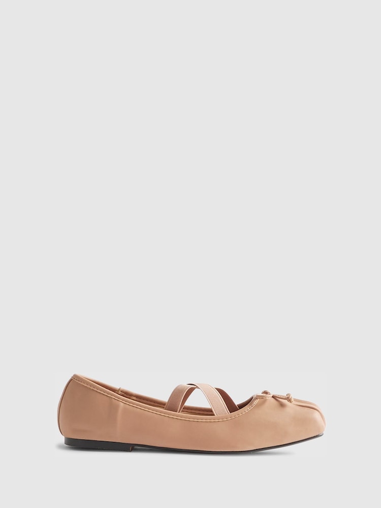 River Island Pink Square Toe Ballet Pumps - Image 1 of 3