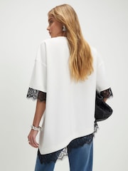 River Island Cream Short Sleeve Lace Trim Asymmetric T-Shirt - Image 2 of 4