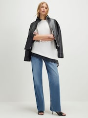 River Island Cream Short Sleeve Lace Trim Asymmetric T-Shirt - Image 4 of 4