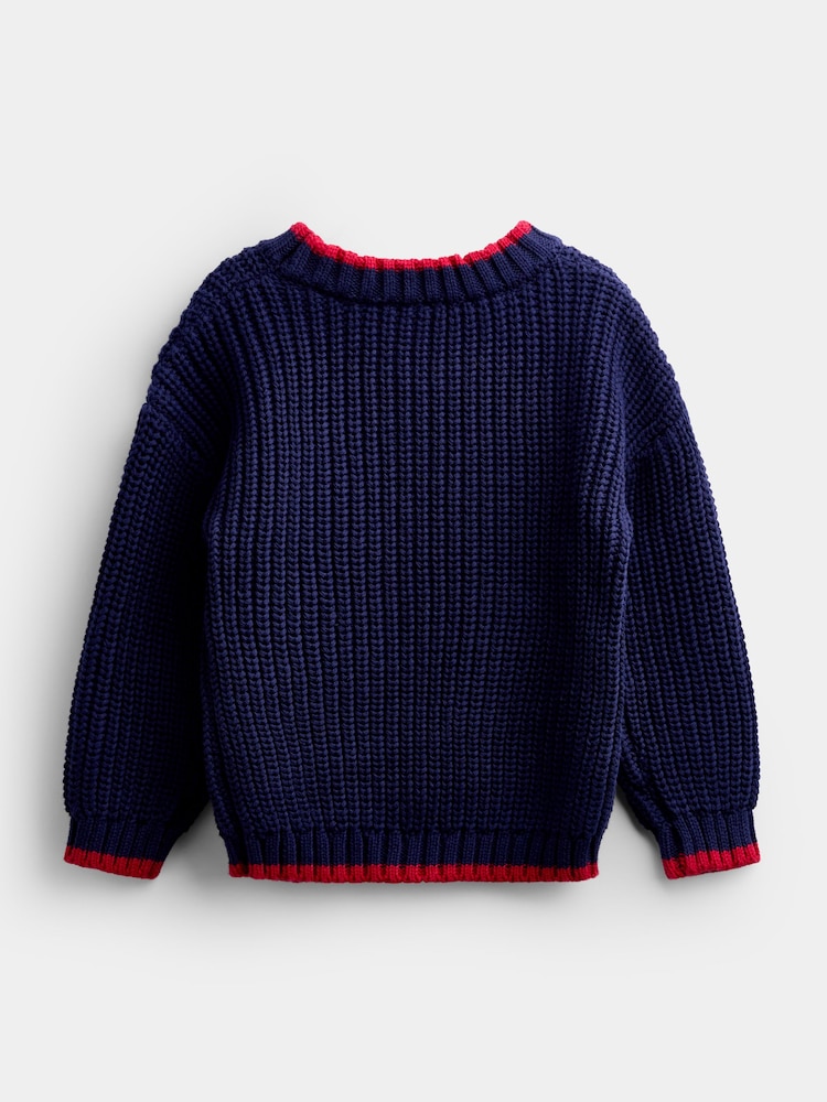JoJo Maman Bébé Navy Blue London Bus Embroidered Knitted Jumper - Image 2 of 4 JoJo Maman Bébé Navy Blue London Bus Embroidered Knitted Jumper - Image 2 of 4