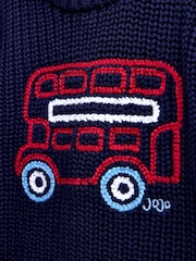 JoJo Maman Bébé Navy Blue London Bus Embroidered Knitted Jumper - Image 4 of 4